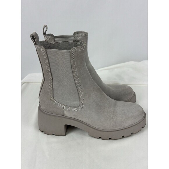 Steve Madden Hylan Haylan Boot Booties Light Grey Suede 8 Lug Sole - Picture 2 of 10